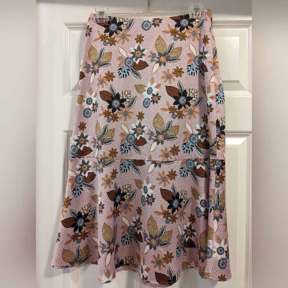 LOFT Light Pink Floral Midi Skirt
